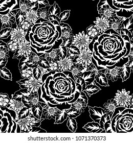 seamless monochrome pattern of flowers for greeting cards, background, price tags