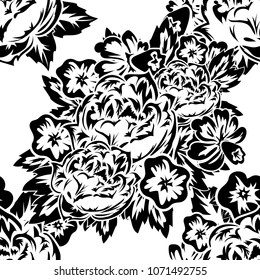 seamless monochrome pattern of flowers for greeting cards, background, price tags