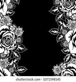 seamless monochrome pattern of flowers for greeting cards, background, price tags