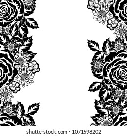 seamless monochrome pattern of flowers for greeting cards, background, price tags