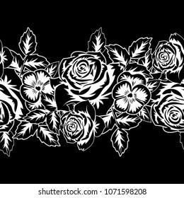 seamless monochrome pattern of flowers for greeting cards, background, price tags