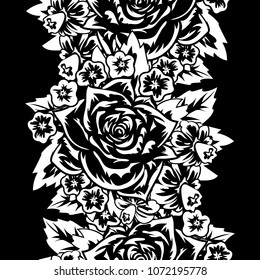 seamless monochrome pattern of flowers for greeting cards, background, price tags