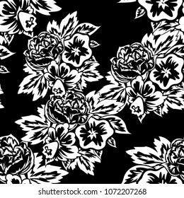 seamless monochrome pattern of flowers for greeting cards, background, price tags