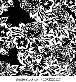 seamless monochrome pattern of flowers for greeting cards, background, price tags