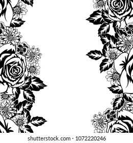 seamless monochrome pattern of flowers for greeting cards, background, price tags