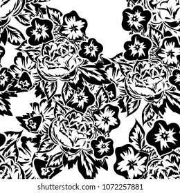 seamless monochrome pattern of flowers for greeting cards, background, price tags