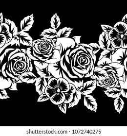 seamless monochrome pattern of flowers for greeting cards, background, price tags