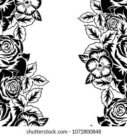 seamless monochrome pattern of flowers for greeting cards, background, price tags