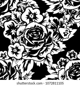 seamless monochrome pattern of flowers for greeting cards, background, price tags