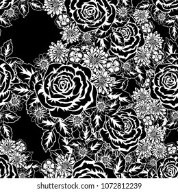 seamless monochrome pattern of flowers for greeting cards, background, price tags