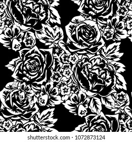seamless monochrome pattern of flowers for greeting cards, background, price tags
