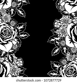 seamless monochrome pattern of flowers for greeting cards, background, price tags