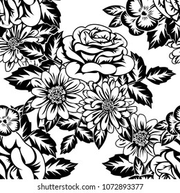 seamless monochrome pattern of flowers for greeting cards, background, price tags