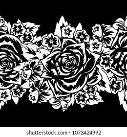 seamless monochrome pattern of flowers for greeting cards, background, price tags