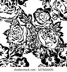 seamless monochrome pattern of flowers for greeting cards, background, price tags