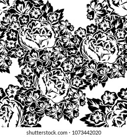 seamless monochrome pattern of flowers for greeting cards, background, price tags