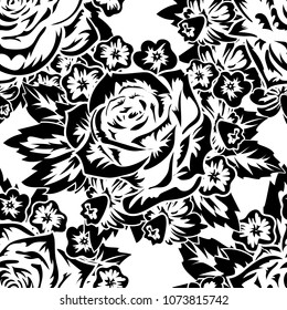 seamless monochrome pattern of flowers for greeting cards, background, price tags