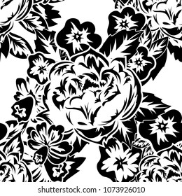 seamless monochrome pattern of flowers for greeting cards, background, price tags