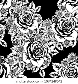 seamless monochrome pattern of flowers for greeting cards, background, price tags