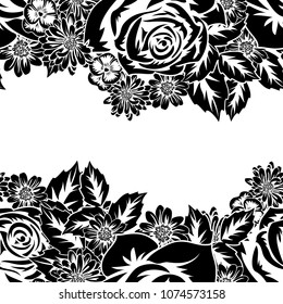 seamless monochrome pattern of flowers for greeting cards, background, price tags