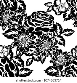 seamless monochrome pattern of flowers for greeting cards, background, price tags