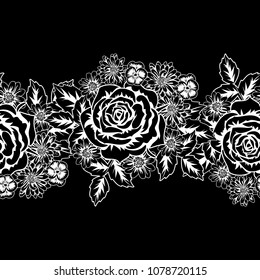 seamless monochrome pattern of flowers for greeting cards, background, price tags