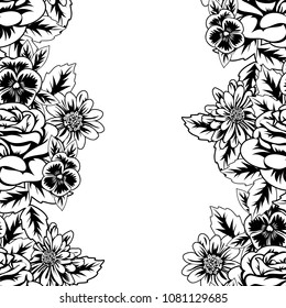 seamless monochrome pattern of flowers for greeting cards, background, price tags