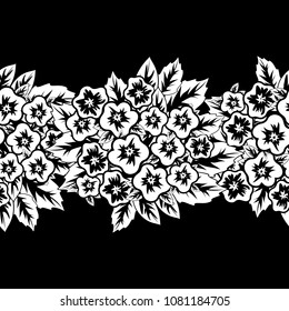 seamless monochrome pattern of flowers for greeting cards, background, price tags