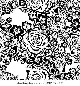seamless monochrome pattern of flowers for greeting cards, background, price tags