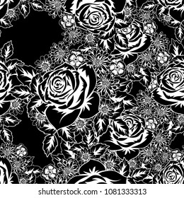 seamless monochrome pattern of flowers for greeting cards, background, price tags