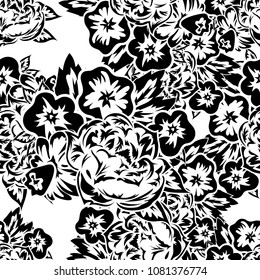 seamless monochrome pattern of flowers for greeting cards, background, price tags