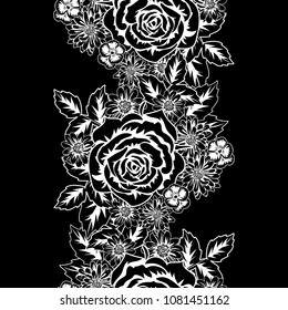 seamless monochrome pattern of flowers for greeting cards, background, price tags