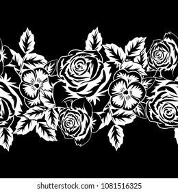 seamless monochrome pattern of flowers for greeting cards, background, price tags