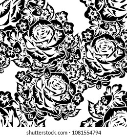 seamless monochrome pattern of flowers for greeting cards, background, price tags