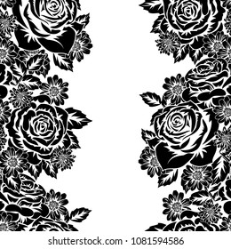 seamless monochrome pattern of flowers for greeting cards, background, price tags