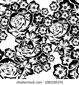 seamless monochrome pattern of flowers for greeting cards, background, price tags