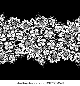 seamless monochrome pattern of flowers for greeting cards, background, price tags