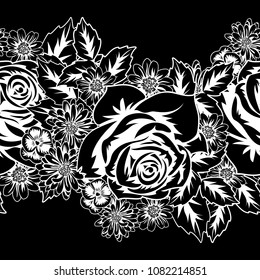 seamless monochrome pattern of flowers for greeting cards, background, price tags