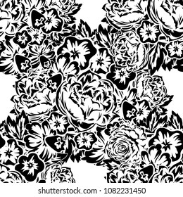 seamless monochrome pattern of flowers for greeting cards, background, price tags