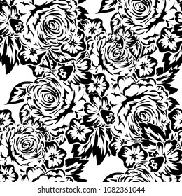 seamless monochrome pattern of flowers for greeting cards, background, price tags