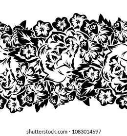 seamless monochrome pattern of flowers for greeting cards, background, price tags