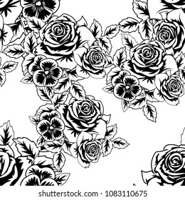 seamless monochrome pattern of flowers for greeting cards, background, price tags