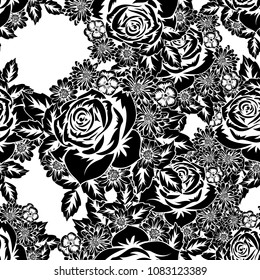 seamless monochrome pattern of flowers for greeting cards, background, price tags