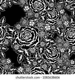 seamless monochrome pattern of flowers for greeting cards, background, price tags