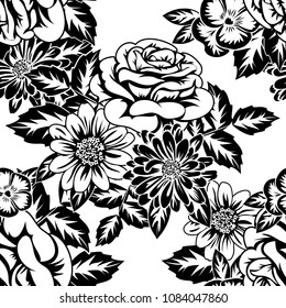 seamless monochrome pattern of flowers for greeting cards, background, price tags
