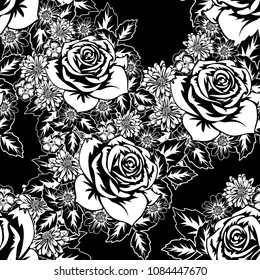 seamless monochrome pattern of flowers for greeting cards, background, price tags