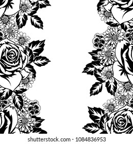 seamless monochrome pattern of flowers for greeting cards, background, price tags