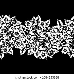 seamless monochrome pattern of flowers for greeting cards, background, price tags
