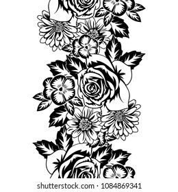seamless monochrome pattern of flowers for greeting cards, background, price tags