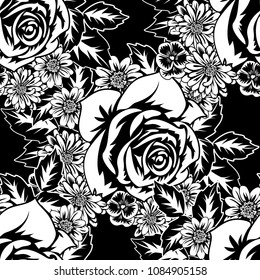 seamless monochrome pattern of flowers for greeting cards, background, price tags